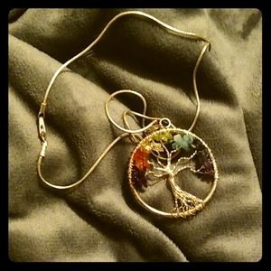 Tree of life with multicolored stones necklace